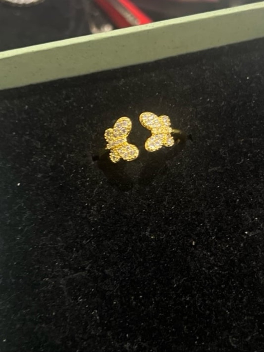 Gd plated pure silver adjustable size 8 ring 925 stamped with butterflies #394 - Picture 3 of 9